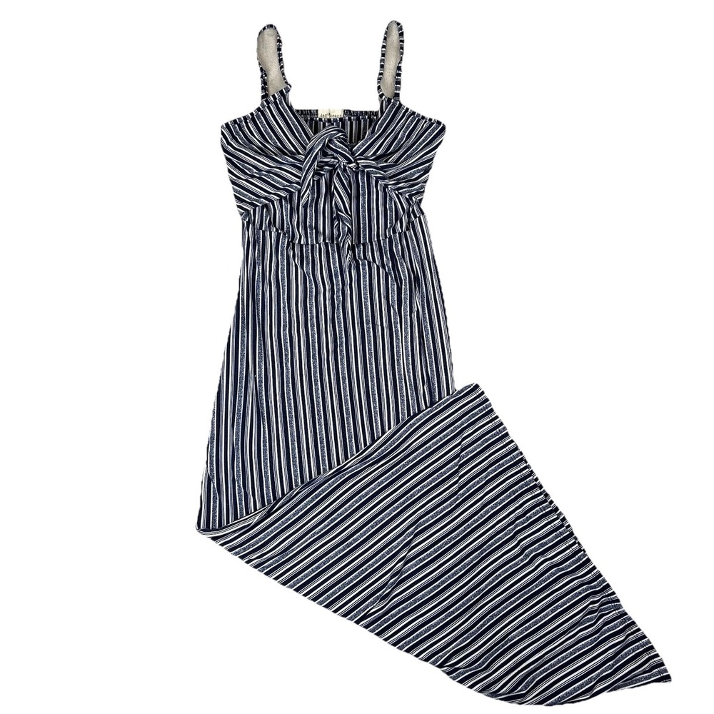 Derek Heart Blue White Striped Smocked Cutout Maxi Dress Women Medium